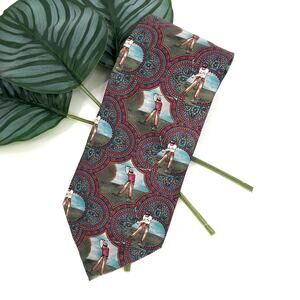 Vintage Pheasant's Run Red Green Medallion Golf Golfer USA Made Silk Neck Tie